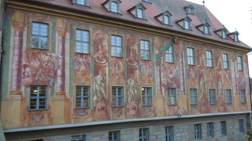 Bamberg, Freska, Dažymas, Upė, Architektūra, Pastatas, Orientyras, Istorinis, Architektūros Dizainas, Struktūra, Turizmas, Dizainas, Senas, Amžius