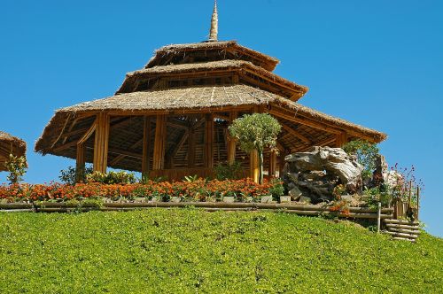 Bambuko Namelis, Ryžių Šiaudinis Stogas, Tailandas, Šventykla, Pastatas, Architektūra
