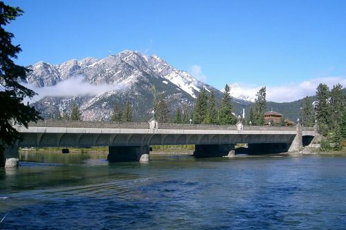 Banfo Nacionalinis Parkas, Kanada, Banff, Nacionalinis Parkas, Gamta, Alberta, Ežeras, Miškai, Dangus, Kalnai, Tiltas