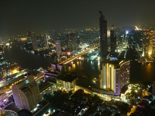 Bangkokas, Panorama, Tailandas, Dangoraižis, Naktis, Miestas, Didelis Miestas, Naktį