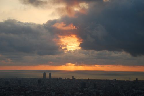 Barcelona, Aušra, Horizontas, Dangus, Debesys, Saulėlydis