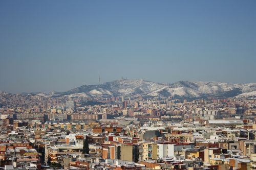 Barcelona, Ispanija, Miestas, Pastatai, Architektūra, Panorama, Miestai, Miesto, Sniegas, Kalnai, Dangus, Debesys, Gamta, Lauke
