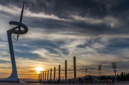 Barcelona, Montjuic, Saulėlydis, Horizontas, Besileidžianti Saulė, Grožis