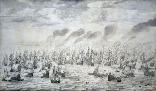 Mūšis, Jūrų Mūšis, Karas, Scheveningen, 1653, Piešimas, Juoda Ir Balta
