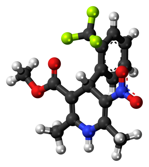 Bay K8644, Molekulė, Modelis, Kalcio, Kanalas, Agonistas, Rutulys, Stick, Chemija