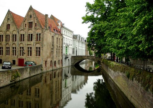 Belgija, Bruges, Kanalas, Tiltas, Viduramžių Miestas
