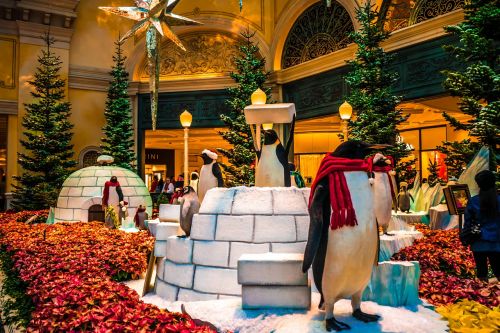 Bellagio Viešbutis, Kalėdos, Las Vegasas, Pingvino Dekoracijos, Konservatorija