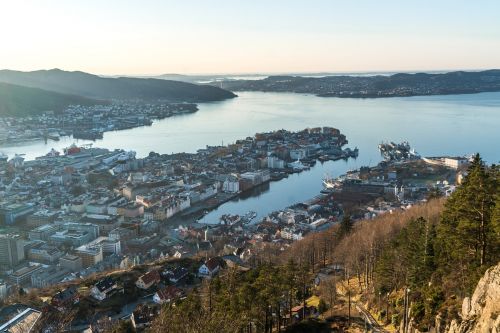 Bergen, Norvegija, Aukščio Vaizdas, Architektūra, Lauke, Miesto Panorama, Uostas, Miesto, Dangus