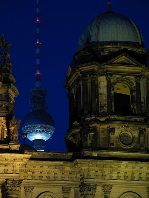 Berlynas, Katedra, Naktis, Vokietija, Europa, Bažnyčia, Architektūra, Miestas, Orientyras, Berliner, Kupolas