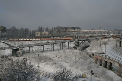 Berlynas, S Bahn, Sniegas, Gleise, Vestuvės, Traukinys, Eismas, Didelis Miestas, Kapitalas, S Bahn Tiltas