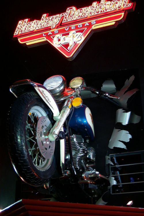 Dviratis, Harley Davidson, Reklamuoti, Naktis, Neonas, Žibintai, Las Vegasas, Nevada, Usa