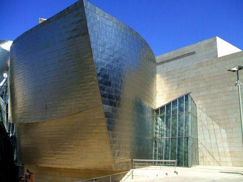 Bilbao, Ispanija, Pastatai, Struktūros, Muziejus, Stiklas, Architektūra, Dangus, Debesys, Lauke, Miestas, Miestai, Miesto