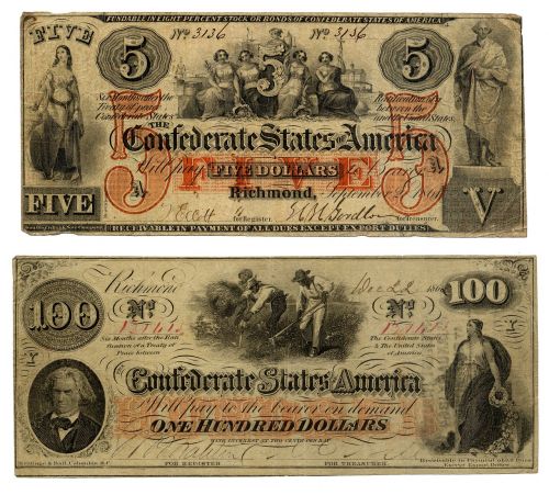 Sąskaitos, Jav Konfederacinės Valstybės, Doleris, Banknotai, Valiuta, Popieriniai Pinigai, 1862