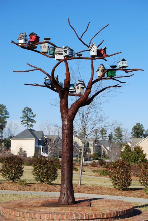 Birdhouses, Paukščių Namai, Plieno Medis, Skulptūra, Šiaurės Karolina