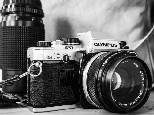 Juoda Ir Balta, Fotoaparatas, Filmas, Objektyvas, Senas, Olympus, Fotografija, Vintage