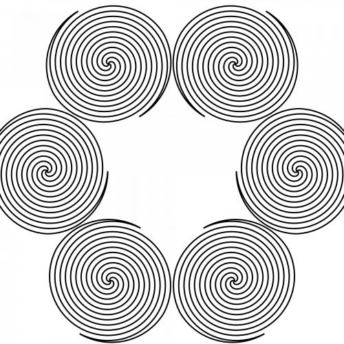 Šeši,  6,  Juoda,  Spiralės,  Balta,  Fonas,  Kaleidoskopas,  Figūra,  Veidrodis,  Piešimas,  Juodos Spiralės