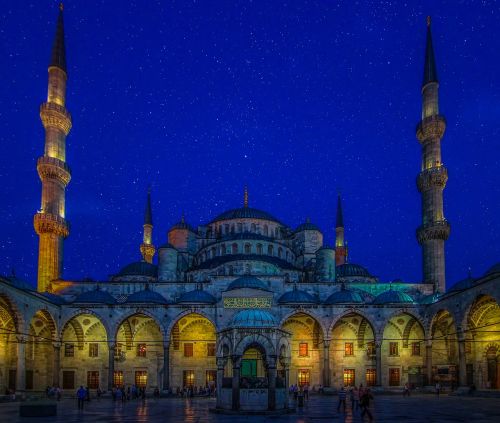 Mėlyna Mečetė, Turkija, Istanbulas, Mečetė, Religija, Šviesa, Naktis, Islamas, Turkų Mečetė