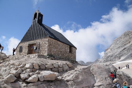 Mėlynas Dangus, Kalnų Peizažas, Zugspitze, Bažnyčia