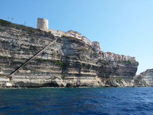 Bonifacio, Korsika, France, Skala, Jūra, Vasara, Namai, Architektūra, Viduržemio Jūros, Laiptai, Torre