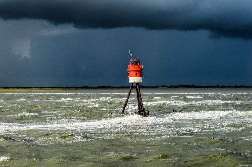 Borkum, Šiaurės Jūra, Tamsi, Lietus, Audra