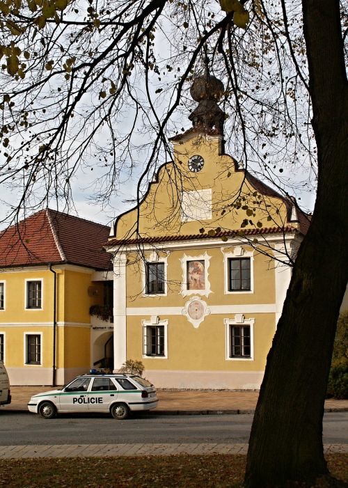 Borovany, Miesto Rotušė, Automatinis, Policija, Policijos Automobiliai, Architektūra