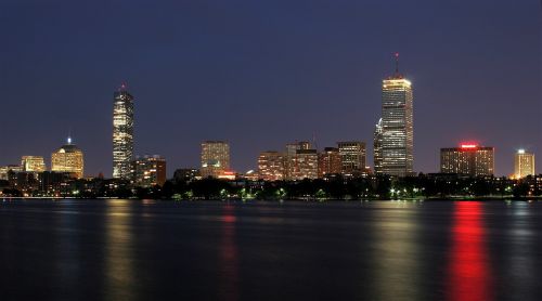Bostonas, Massachusetts, Panorama, Miesto, Žibintai, Atspindys, Architektūra, Miesto Panorama, Pastatai, Vanduo, Usa, Uostas, Dangoraižis, Naktis, Vaizdingas, Įlanka