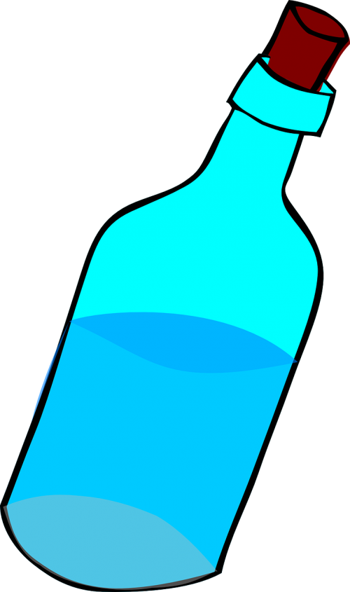 Butelis, Vanduo, Kamštiena, Stiklas, Ruda, Mėlynas, Nemokama Vektorinė Grafika