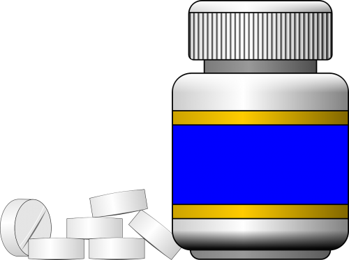 Butelis, Tabletes, Vaistinė, Medicina, Mėlynas, Etiketas, Nemokama Vektorinė Grafika