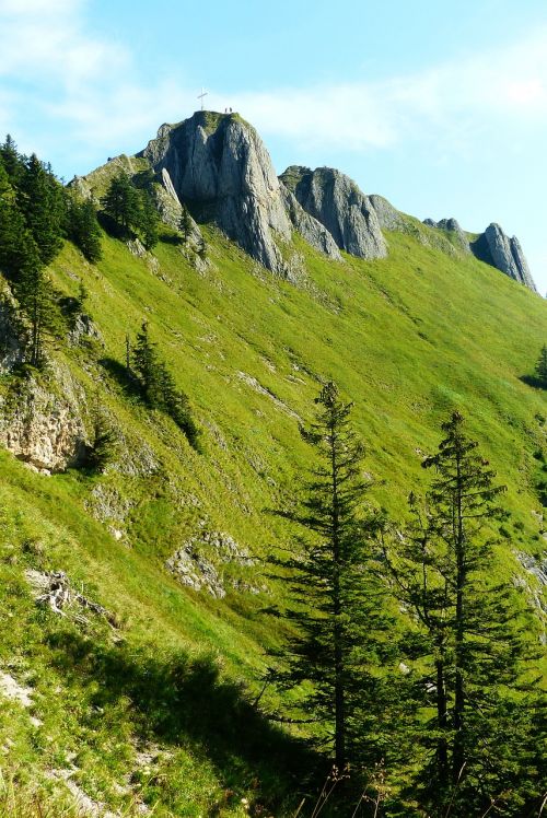 Branderschrofenas, 1880 M, Alpinizmas, Tegelberg, Pietinė Pusė, Kalnas, Alpių, Lipti, Allgäu, Kalnai, Schwangau, Allgäu Alpės, Kraštovaizdis, Füssen, Kalnų Pieva
