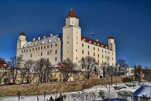 Bratislava, Slovakija, Sostinė, Pilis, Žiema