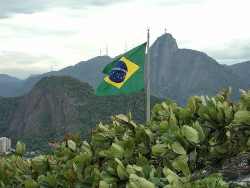 Brazilija, Vėliava, Žalias, Flagpole, Rio De Žaneiras, Kraštovaizdis, Kristus Atpirkėjas