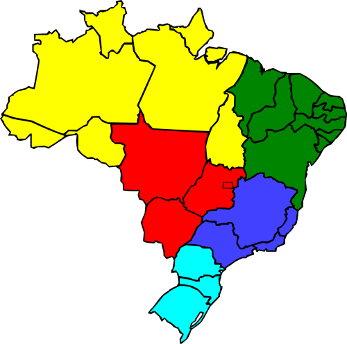 Brazilija, Geografija, Žemėlapis, Regionas, Valstijos, Spalva, Šalis, Nemokama Vektorinė Grafika