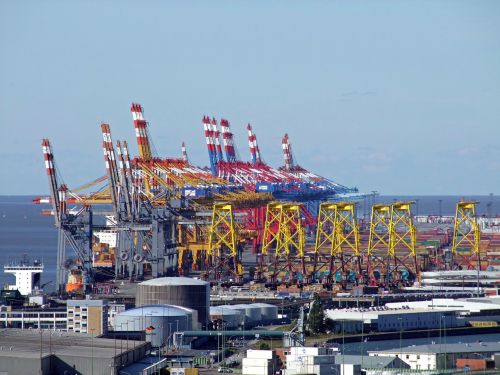 Bremerhaven, Uostas, Konteinerių Terminalas, Didelis, Industrija, Kranai, Laivas, Uosto Kranai, Vanduo, Weser