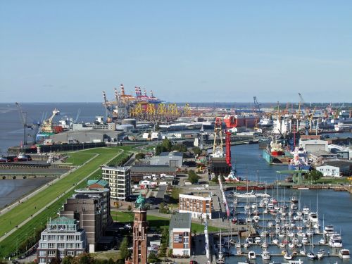Bremerhaven, Vaizdas, Naujas Uostas, Konteinerių Terminalas, Laivai, Turizmas, Upės Weser, Pastatas, Architektūra