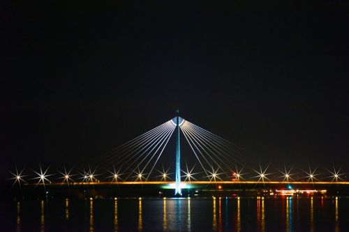 Tiltas, Danube, Vienna, Austria, Architektūra, Naktis, Žibintai, Apmąstymai