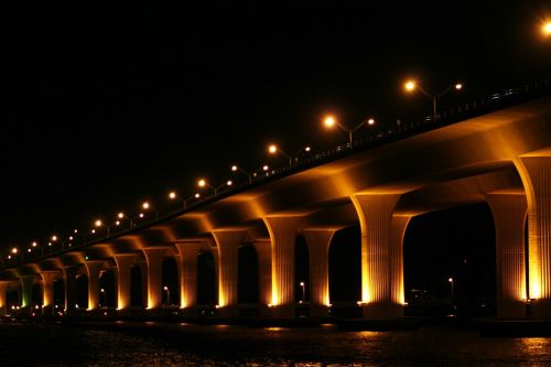 Tiltas, Naktis, Architektūra, Šviesa, Tiltas Naktį, Rozvelto Tiltas, Stuart, Florida