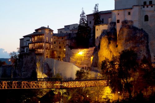 Tiltas, Kanjonas, Twilight, Kabantys Namai, Naktis, Apšvietimas, Mistikas, Cuenca, Ispanija
