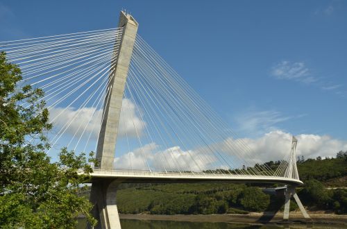 Tiltas, Plienas, Metalas, Kabelis, Upė, Aulne, Pont De Térénez, France, Linijos