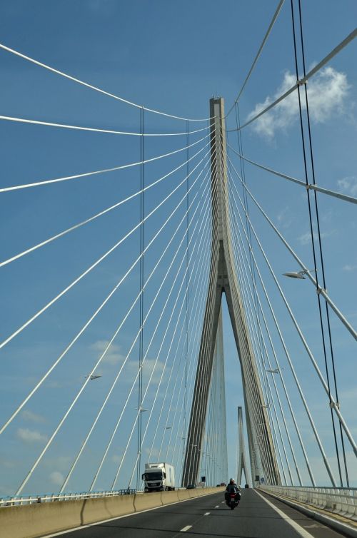 Tiltas, Kabelis Tiltas, Kabelis, Linija, Greitkelis, Upė, Seine, Pont De Normandie, Le Havre, Honfleur, Normandija, France