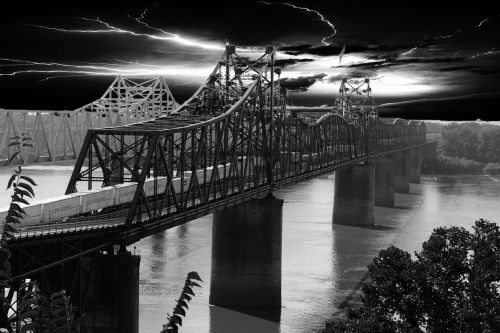 Tiltas, Geležinkelio Tiltas, Vicksburg, Ms, Juoda Ir Balta, Hdr, Vanduo, Upė
