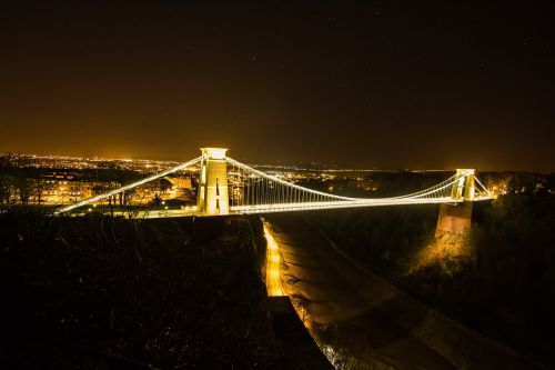 Tiltas, Naktis, Žibintai, Miestas, Bristolis