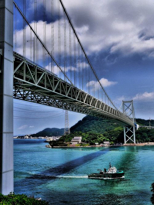 Tiltas, Japonija, Shimonoseki, Laivas, Jūra, Kraštovaizdis
