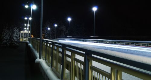 Tiltas, Žibintai, Naktis, Žiema