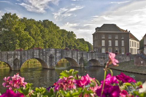 Tiltas, Roermond, Architektūra, Gėlės, Nyderlandai, Holland, Istorinis