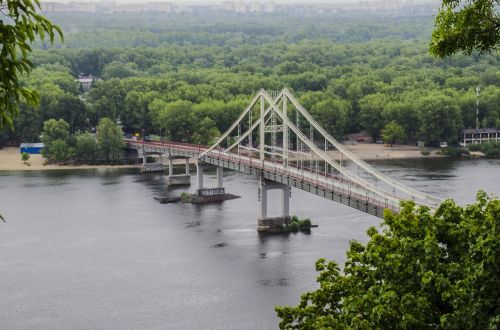 Tiltas, Dniepro, Pėsčiųjų, Pakabukas, Ukraina, Kiev, Gamta, Pėsčiųjų Tiltas, Kraštovaizdis, Upė, Papludimys