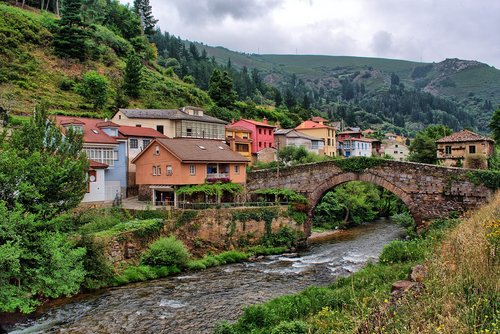 Tiltas,  Upė,  Kraštovaizdis,  Kaimo,  Asturias,  Ispanija