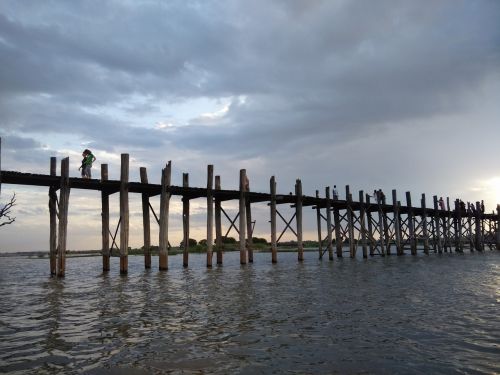 Tiltas, Teka, Burma, Saulėlydis, Amarapura, Tu Bein