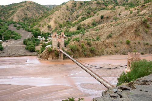 Tiltas, Upė, Kaimas, Kaimiškas, Senas, Kraštovaizdis, Bolivija, Stiprus