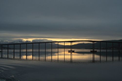 Tiltas, Stokmarknes Bridge, Kelių Tiltas, Tuščiavidurės Dėžutės Tiltas, Pastatas, Stokmarknes, Hurtigruten, Skandinavija, Norvegija, Architektūra, Saulėlydis