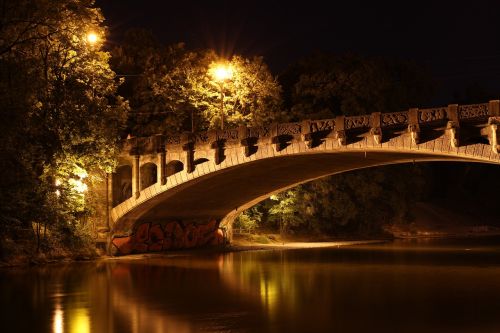 Tiltas, Maximilian Tiltas, Munich, Naktis, Apšvietimas, Isar